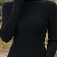 Women's Fitted Turtleneck Sweater | Ribbed Knit Close Fit Front