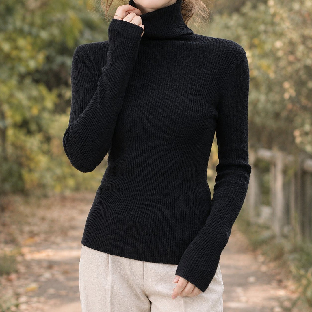 Women's Fitted Turtleneck Sweater | Ribbed Knit Close Fit Hero