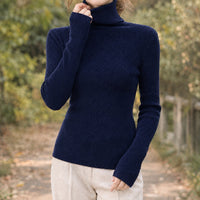 Women's Fitted Turtleneck Sweater | Ribbed Knit Close Fit Lifestyle