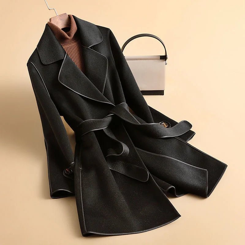 Women's Flared Hem Belted Trench Coat | Tailored Silhouette Close Up