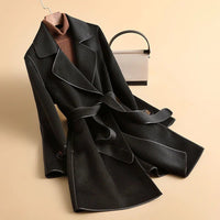 Women's Flared Hem Belted Trench Coat | Tailored Silhouette Close Up