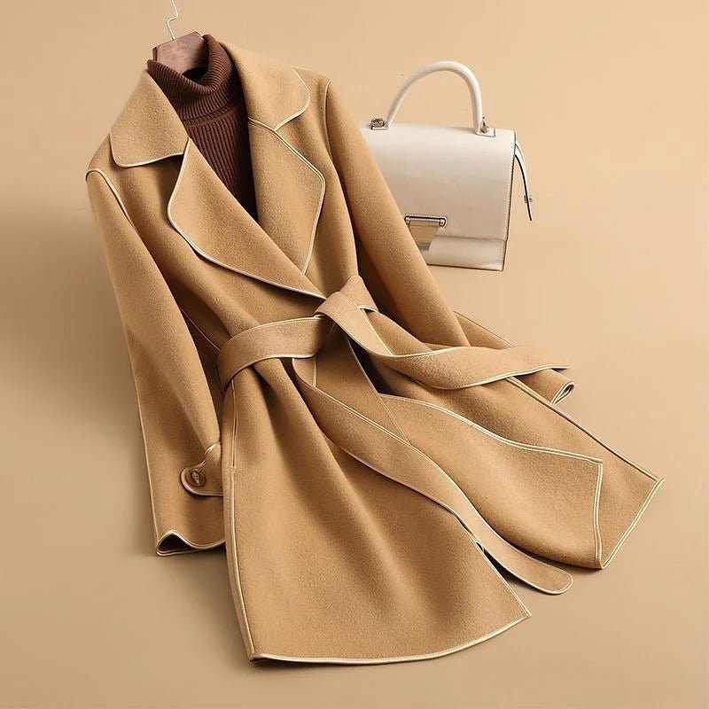 Women's Flared Hem Belted Trench Coat | Tailored Silhouette Front