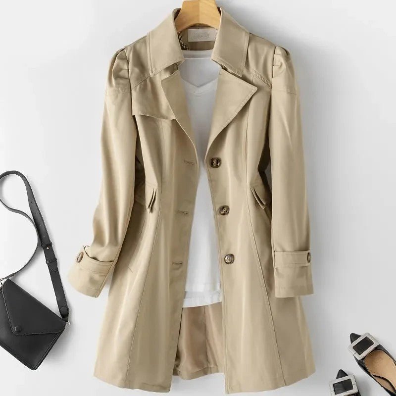 Women's Flared Hem Cotton Trench Coat | All-Season Belted Fit Detail