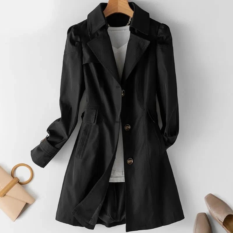 Women's Flared Hem Cotton Trench Coat | All-Season Belted Fit Front