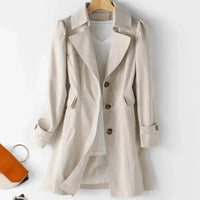 Women's Flared Hem Cotton Trench Coat | All-Season Belted Fit Side