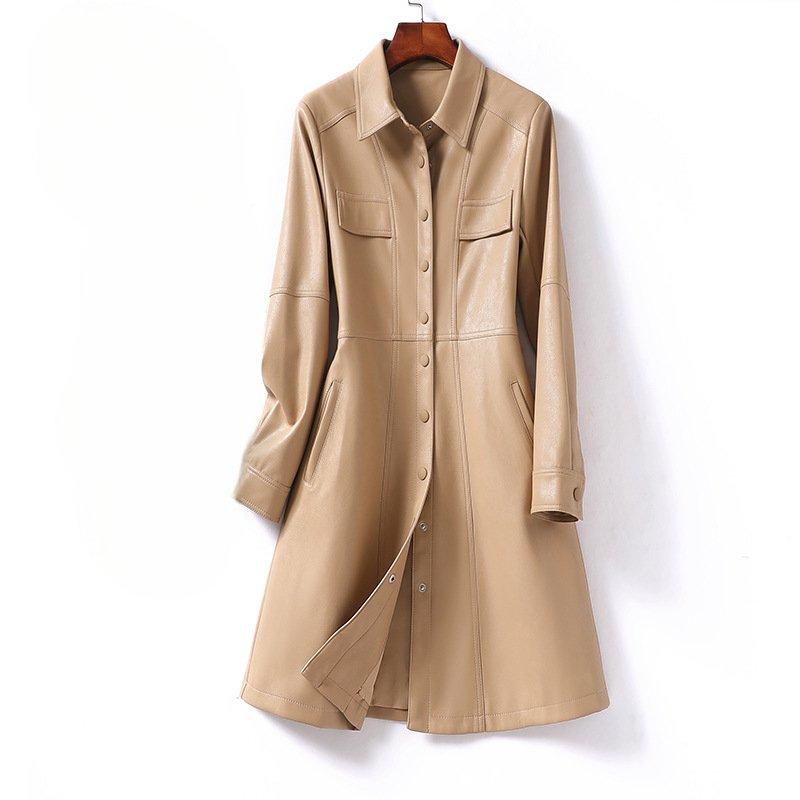 Women's Flared Sheepskin Leather Coat | Tailored Waist A-Line Detail