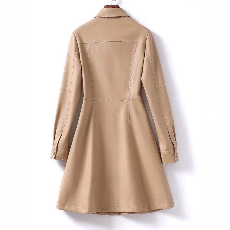 Women's Flared Sheepskin Leather Coat | Tailored Waist A-Line Side