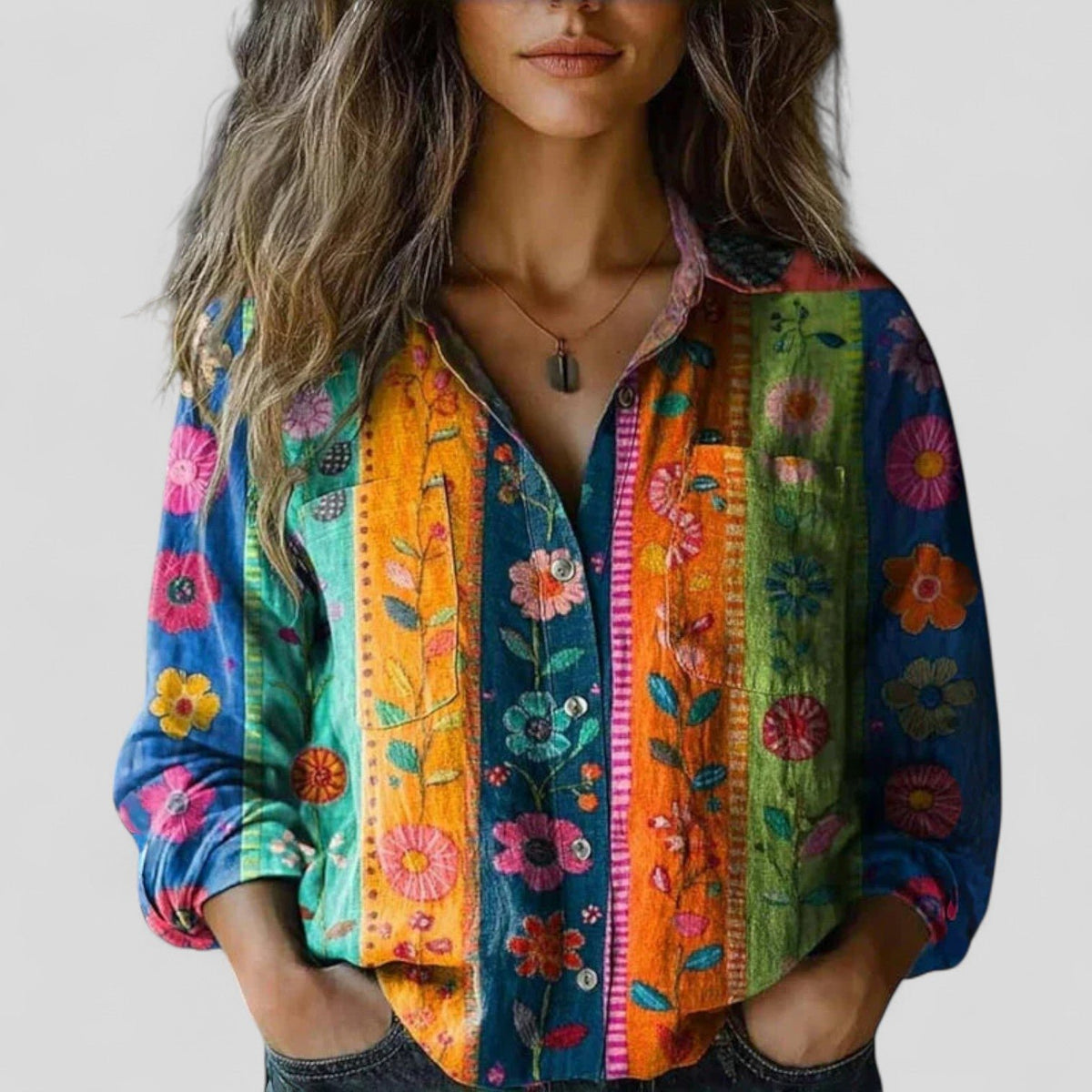 Women's Floral Button Down Shirt | Three-Quarter Sleeve Hero