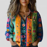 Women's Floral Button Down Shirt | Three-Quarter Sleeve