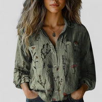 Women's Floral Button Down Shirt | Three-Quarter Sleeve Side