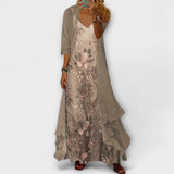 Women's Floral Maxi Dress Set | V-Neck Cardigan Two-Piece