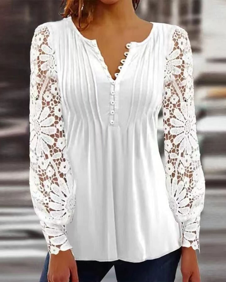 Women's Floral Three-Quarter Sleeve Blouse | Button-Up V-Neck Detail