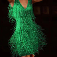 Women's Fringe Cocktail Dress | Silver Tassels Back