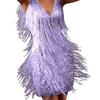 Women's Fringe Cocktail Dress | Silver Tassels Side