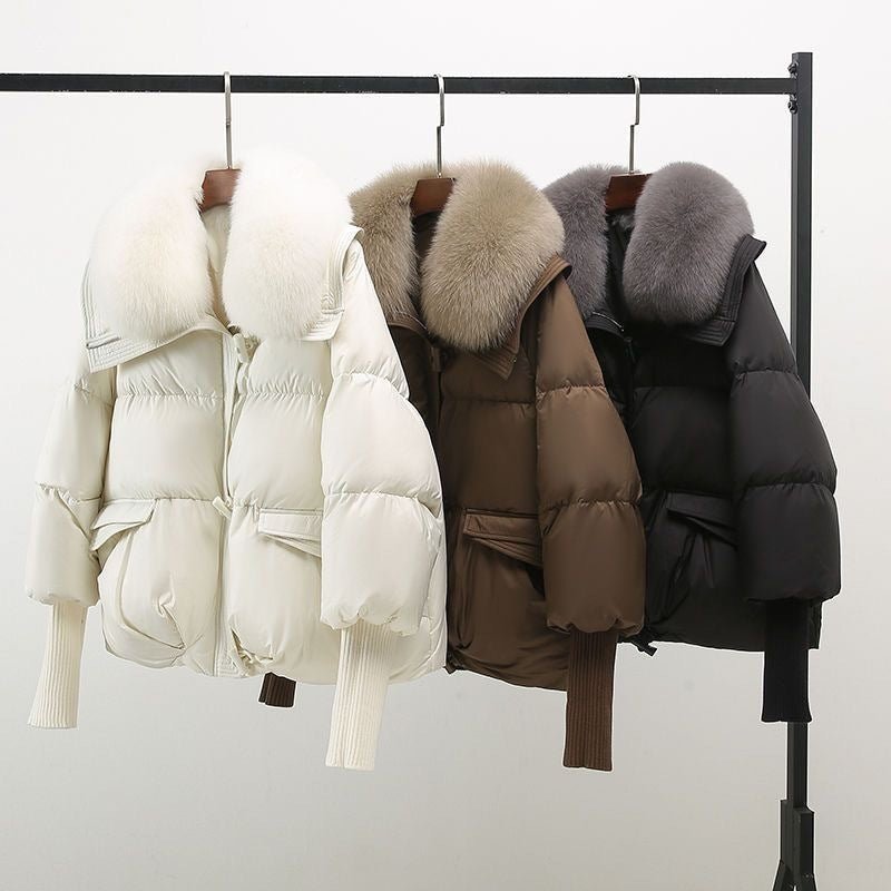 Women's Fur Collar Long Puffer Jacket | Extended Length Back