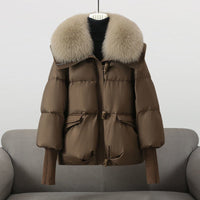 Women's Fur Collar Long Puffer Jacket | Extended Length Detail
