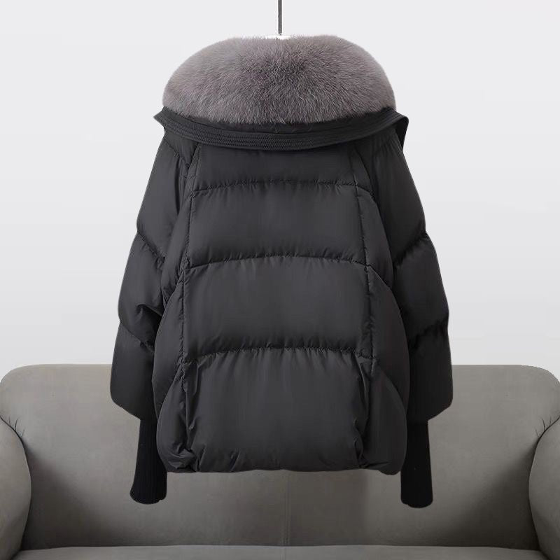 Women's Fur Collar Long Puffer Jacket | Extended Length Side