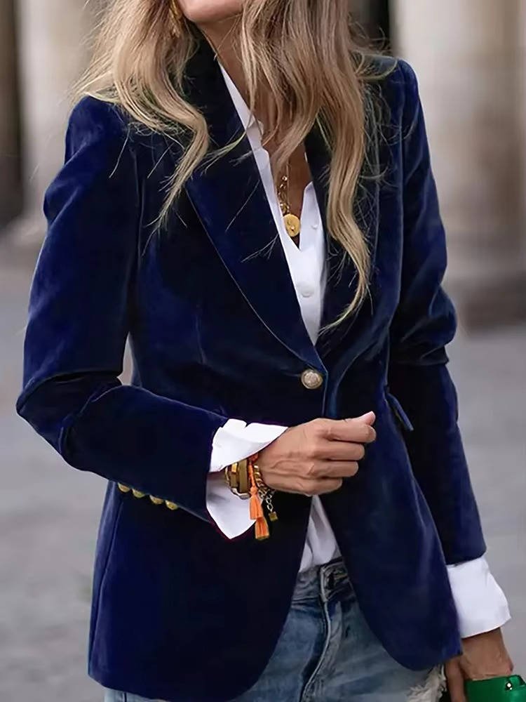 Women's Gold Button Cuff Velvet Blazer | Fitted Hero