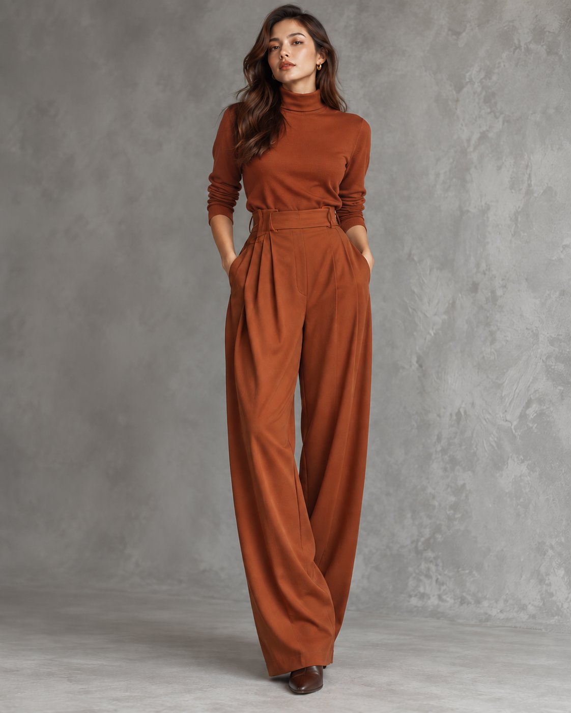 Women's High-Neck Wide Leg Jumpsuit Set | Belted One-Piece Angle