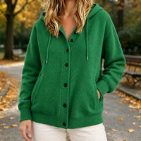 Women's Hooded Cardigan Sweater | Drawcord Knit Layer Back