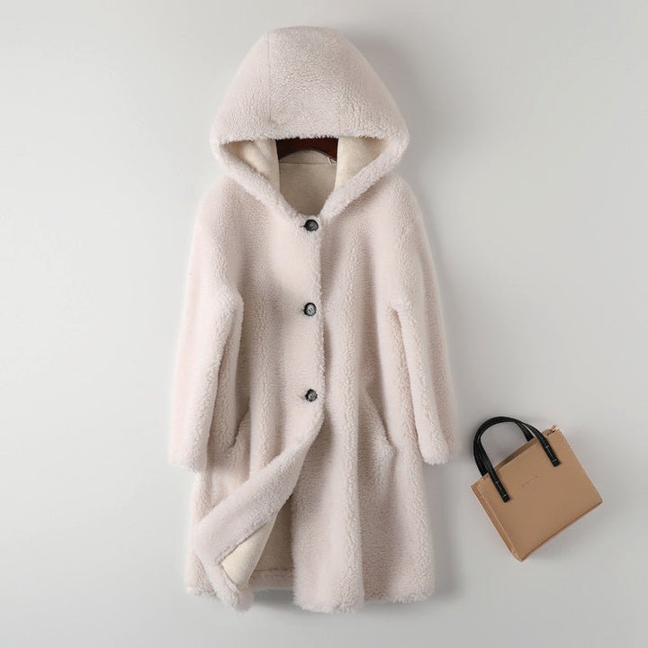 Women's Hooded Oversized Teddy Coat | Wool Blend Cocoon Front