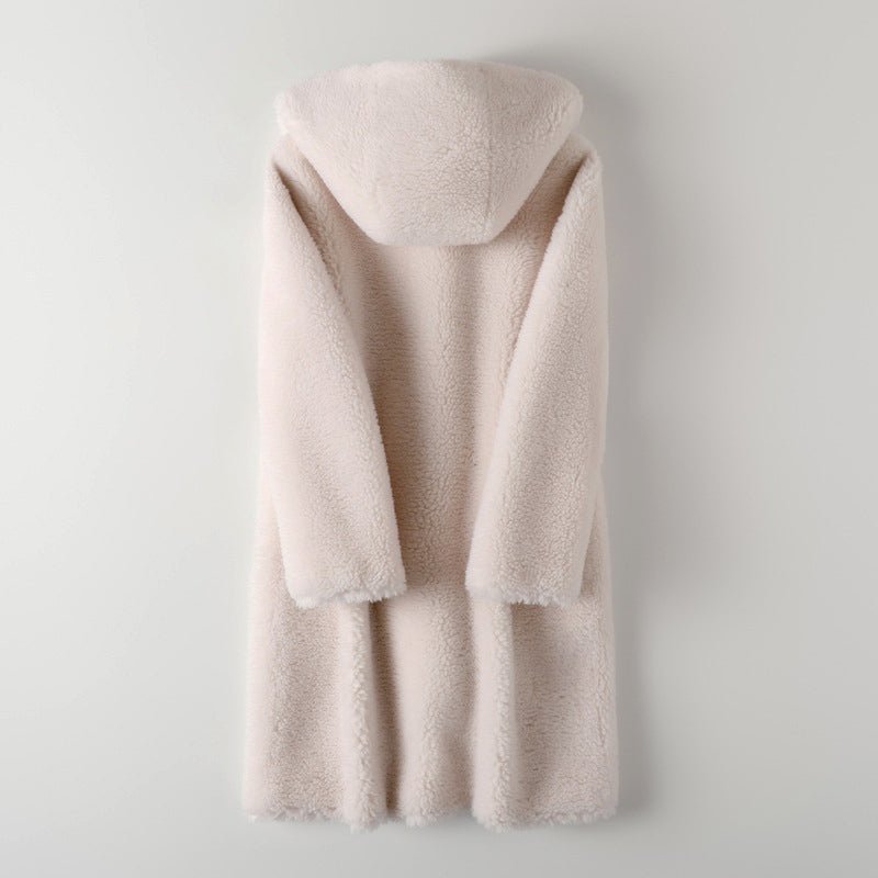 Women's Hooded Oversized Teddy Coat | Wool Blend Cocoon Side