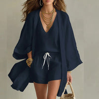 Women's Kimono Linen 3 Piece Co-ord Set | Relaxed Fit Back