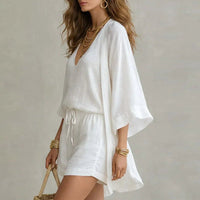 Women's Kimono Linen 3 Piece Co-ord Set | Relaxed Fit Front