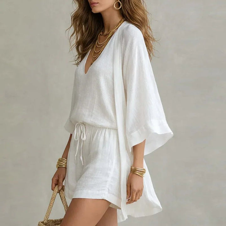 Women's Kimono Linen 3 Piece Co-ord Set | Relaxed Fit Front