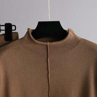 Women's Knit Comfort Set | Turtleneck Sweater Wide-Leg Pants Close Up