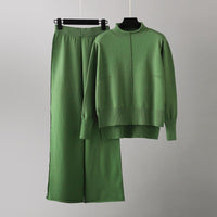Women's Knit Comfort Set | Turtleneck Sweater Wide-Leg Pants Detail