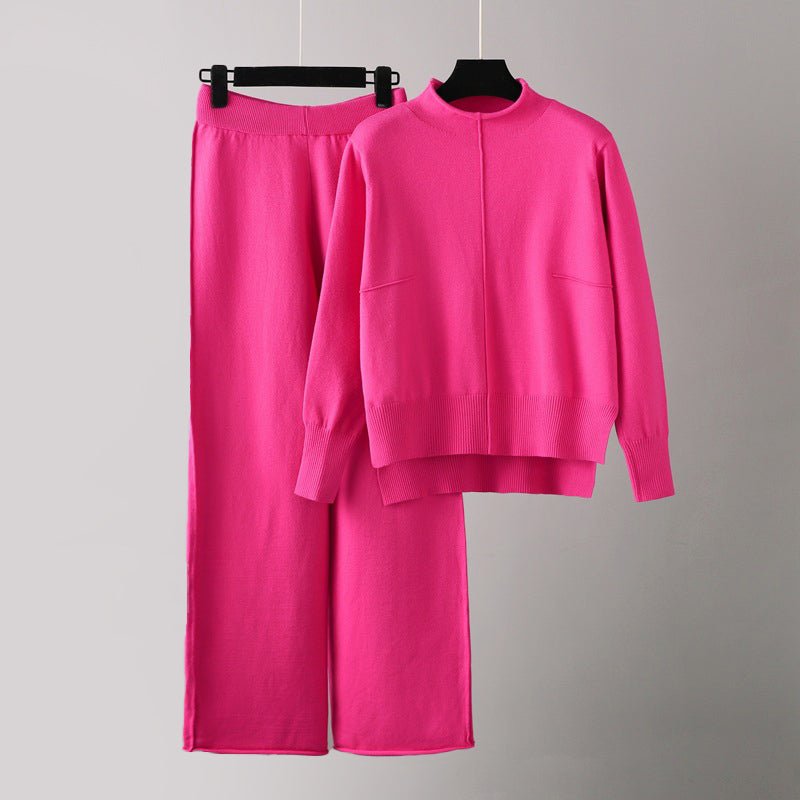 Women's Knit Comfort Set | Turtleneck Sweater Wide-Leg Pants Side