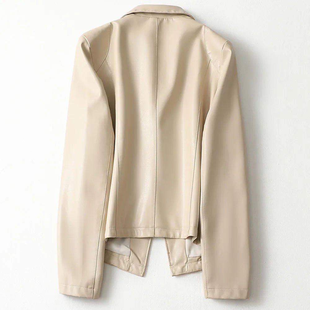 Women's Lambskin Leather Blazer | Single-Button Sculpted Fit Close Up