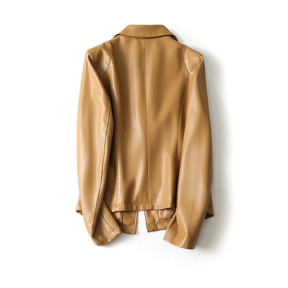 Women's Lambskin Leather Blazer | Single-Button Sculpted Fit Front