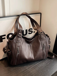Women's Leather Hobo Bag | Zip-Up Slouchy Shoulder Bag Front