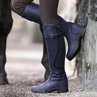Women's Leather Knee High Riding Boots | Buckle Strap Back