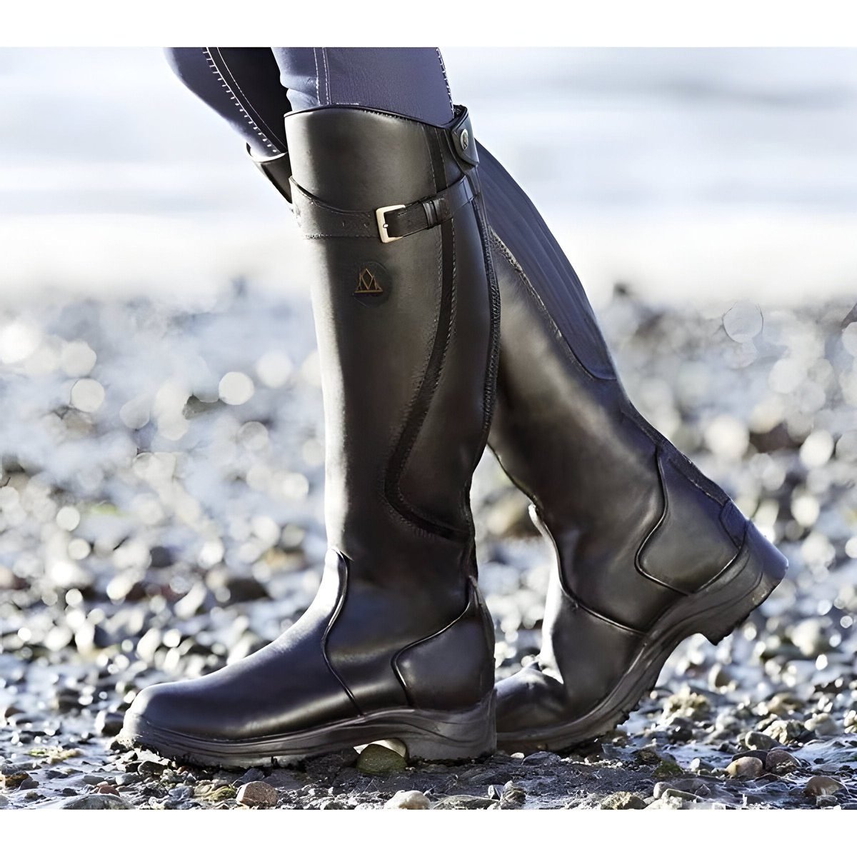 Women's Leather Knee High Riding Boots | Buckle Strap Detail