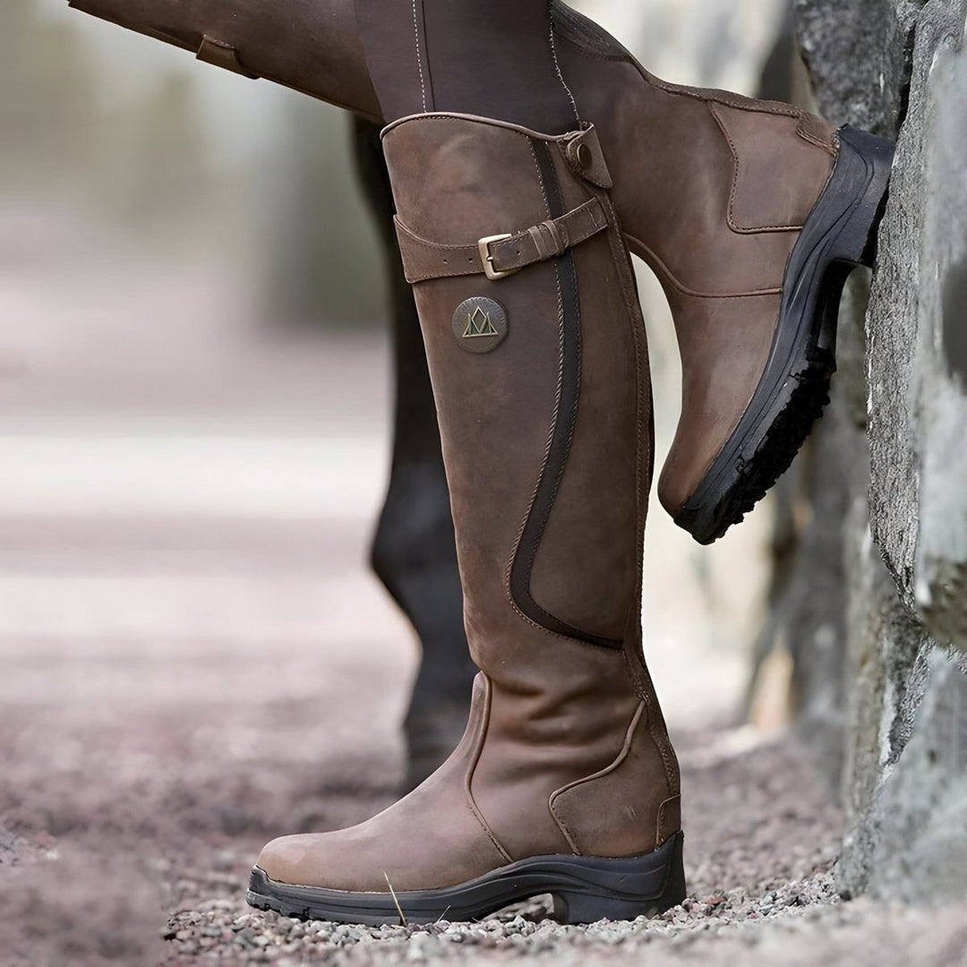 Women's Leather Knee High Riding Boots | Buckle Strap Hero