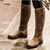 Women's Leather Knee High Riding Boots | Buckle Strap Side