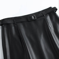 Women's Leather Pencil Skirt | Front Slit Belted Fit Angle