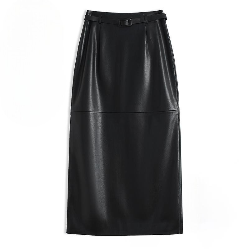 Women's Leather Pencil Skirt | Front Slit Belted Fit Back