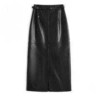 Women's Leather Pencil Skirt | Front Slit Belted Fit Close Up