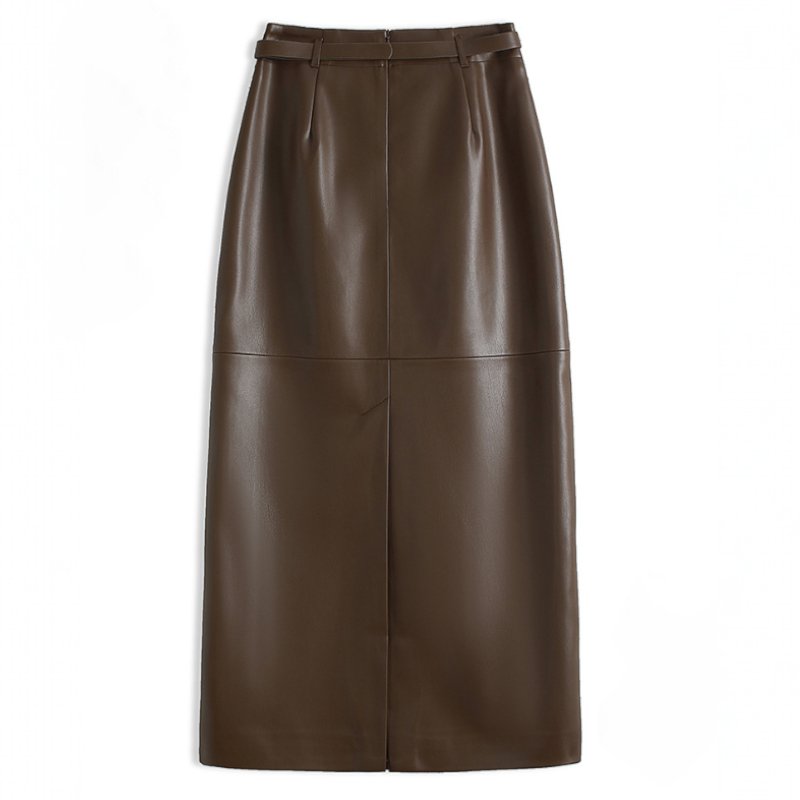 Women's Leather Pencil Skirt | Front Slit Belted Fit Side