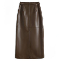 Women's Leather Pencil Skirt | Front Slit Belted Fit Side