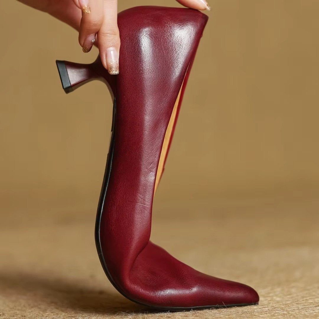 Women's Leather Pointed Toe Pumps | Slip-On Close Up