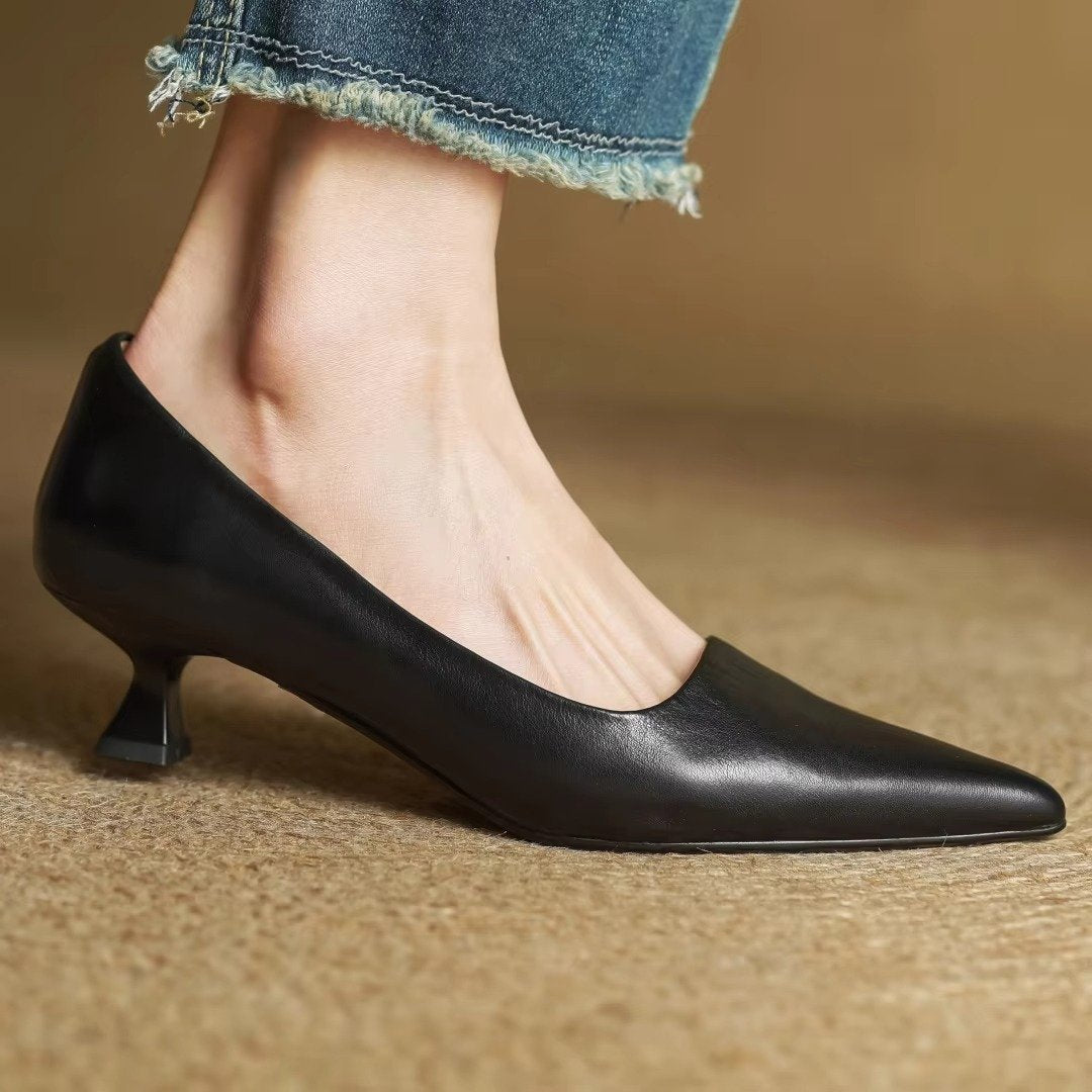 Women's Leather Pointed Toe Pumps | Slip-On Detail