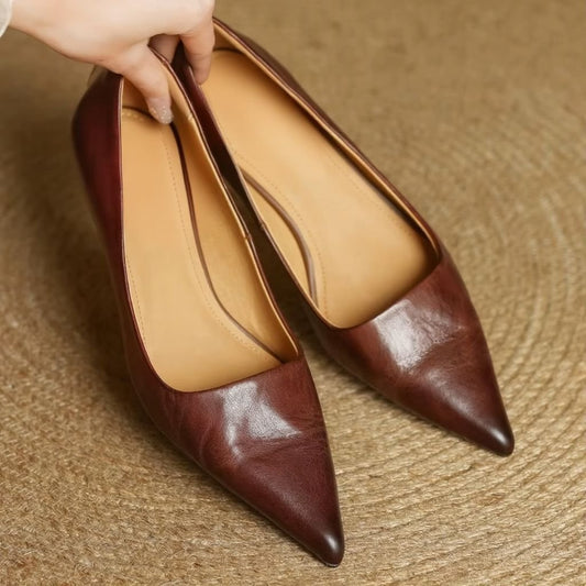 Women's Leather Pointed Toe Pumps | Slip-On Front