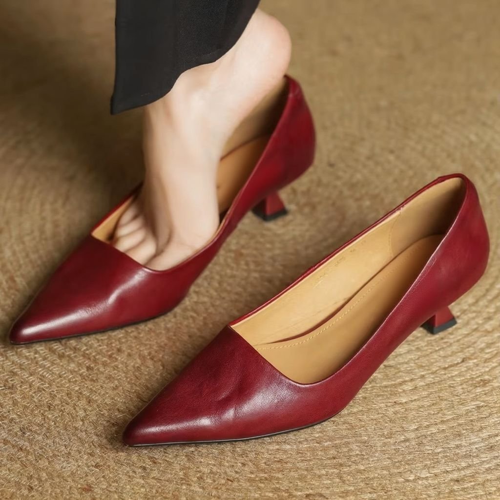 Women's Leather Pointed Toe Pumps | Slip-On Side