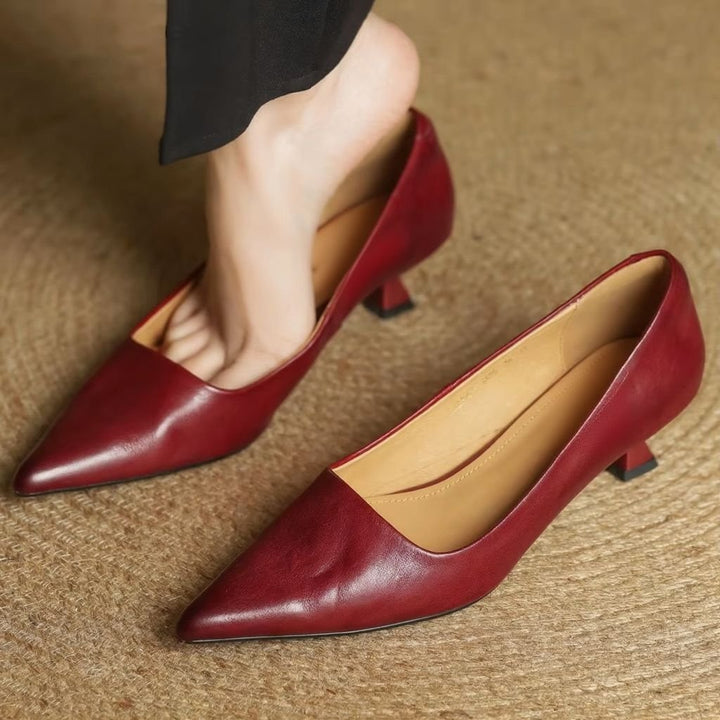 Women's Leather Pointed Toe Pumps | Slip-On Side