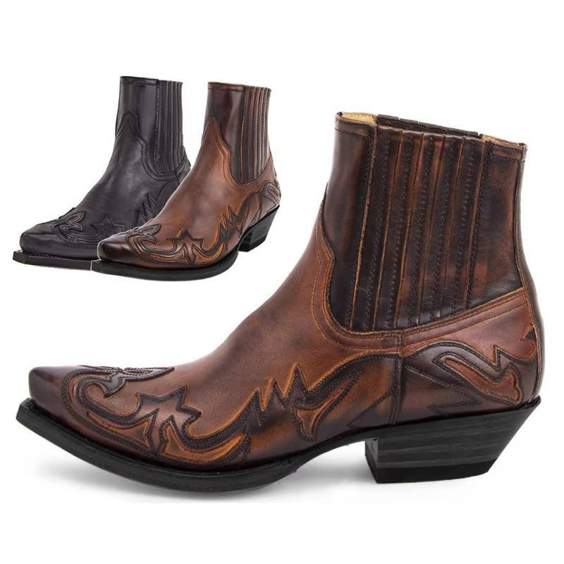 Women's Leather Western Ankle Boots | Ornate Stitching Alternate